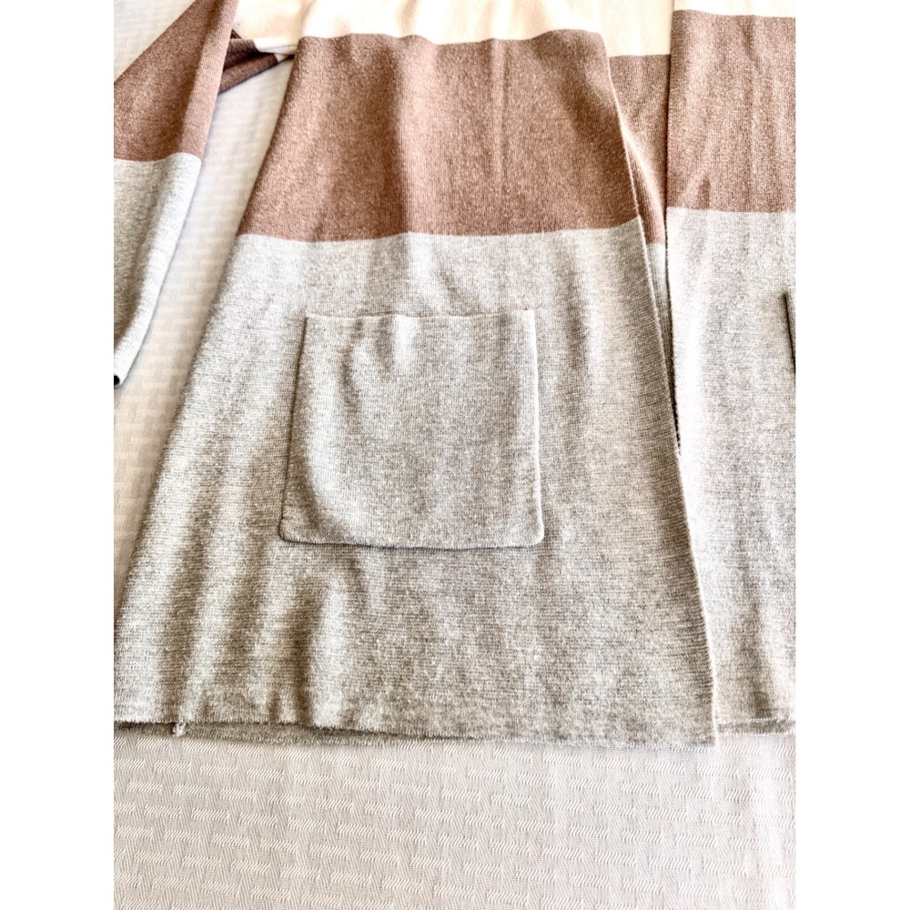 Cyrus Women XL Colorblock Open Front Longline Cardigan Sweater Neutral Boho Grey - Picture 7 of 10
